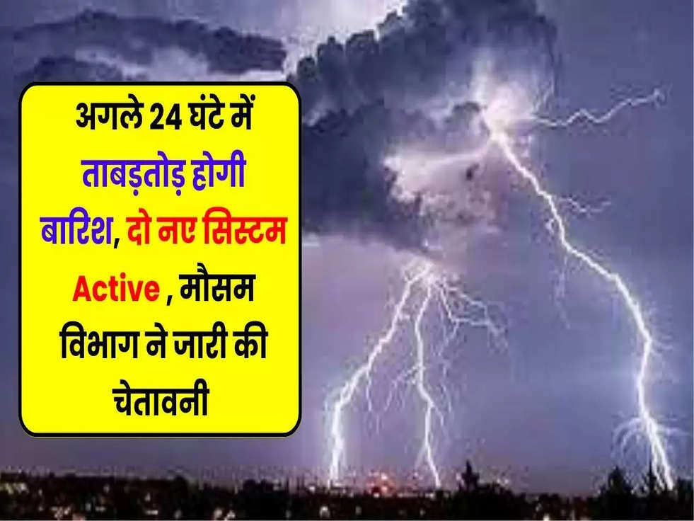 Weather Update : अगले 24 घंटे में ताबड़तोड़ होगी बारिश, दो नए सिस्टम Active , मौसम विभाग ने जारी की चेतावनी ​​​​​​​