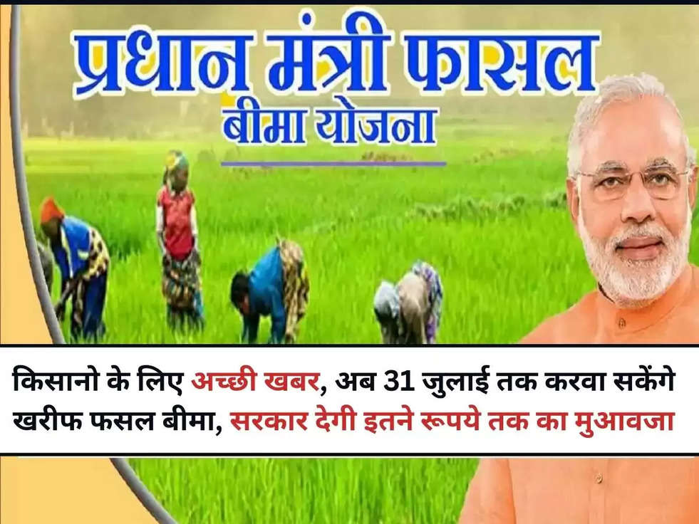 PM Fasal Bima Yojana: किसानो के लिए अच्छी खबर, अब 31 जुलाई तक करवा सकेंगे खरीफ फसल बीमा, सरकार देगी इतने रूपये तक का मुआवजा