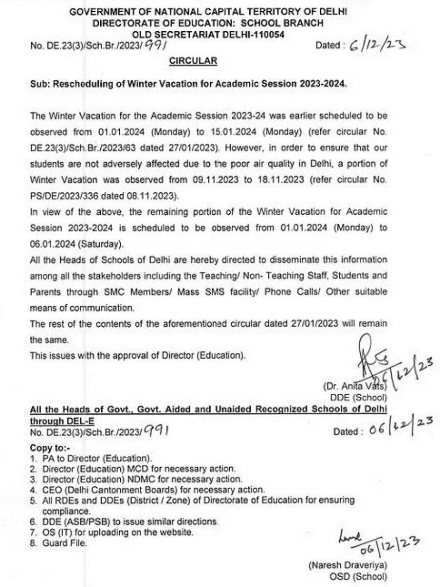 school winter vacations delhi