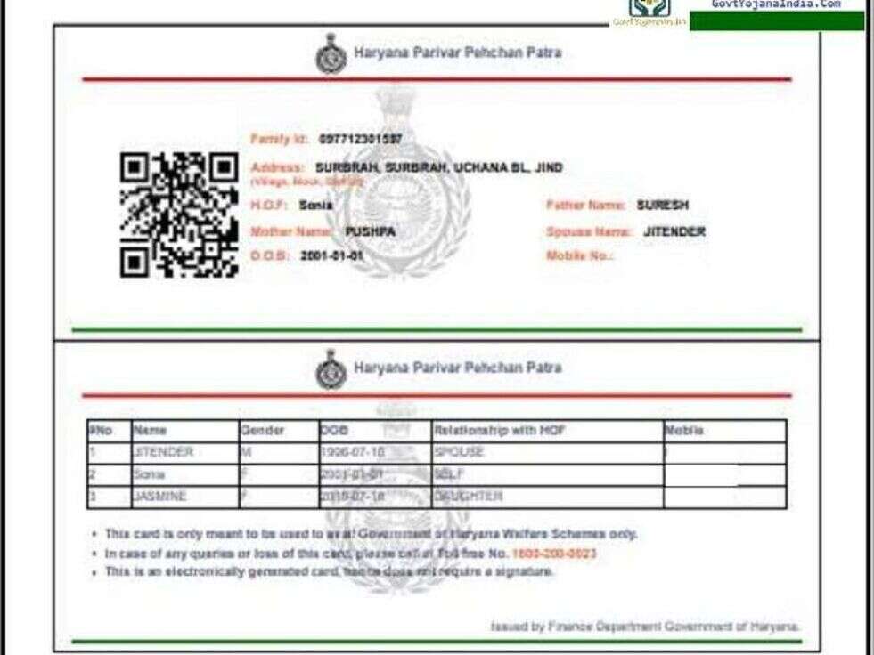 Haryana Family ID UPDATE