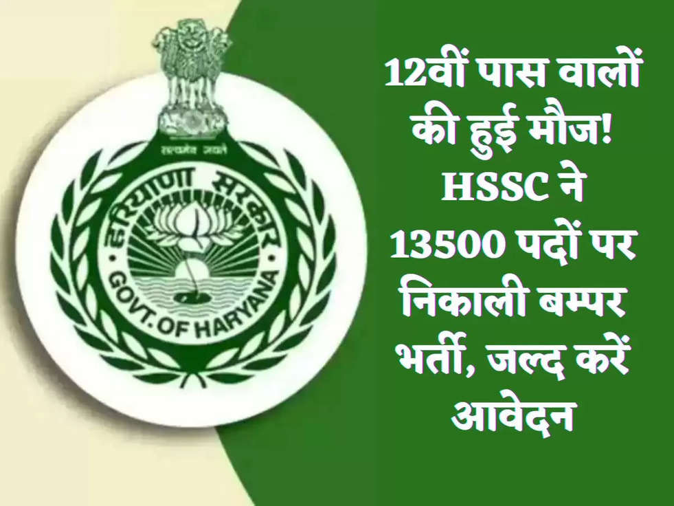 12वीं पास वालों की हुई मौज! HSSC ने 13500 पदों पर निकाली बम्पर भर्ती, जल्द करें आवेदन