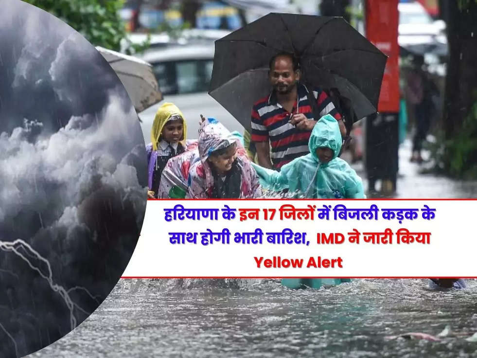 Haryana Weather Update : हरियाणा के इन 17 जिलों में बिजली कड़क के साथ होगी भारी बारिश,  IMD ने जारी किया Yellow Alert 