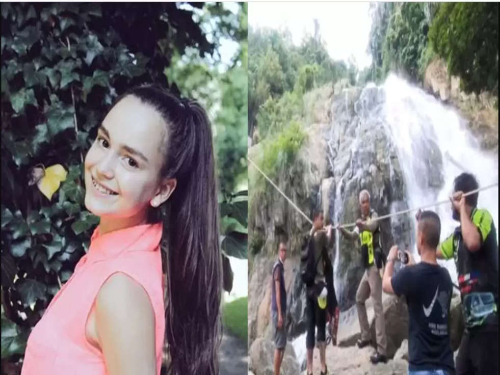 Girl was taking selfie on beautiful waterfall, accident happened due to slipping of feet