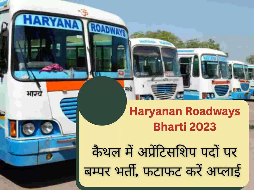 Haryanan Roadways Bharti 2023: कैथल में अप्रेंटिसशिप पदों पर बम्पर भर्ती, फटाफट करें अप्लाई