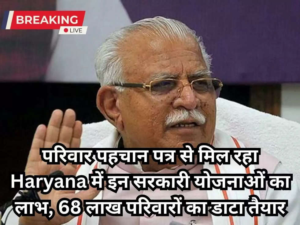 परिवार पहचान पत्र से मिल रहा Haryana में इन सरकारी योजनाओं का लाभ, 68 लाख परिवारों का डाटा तैयार​​​​​​