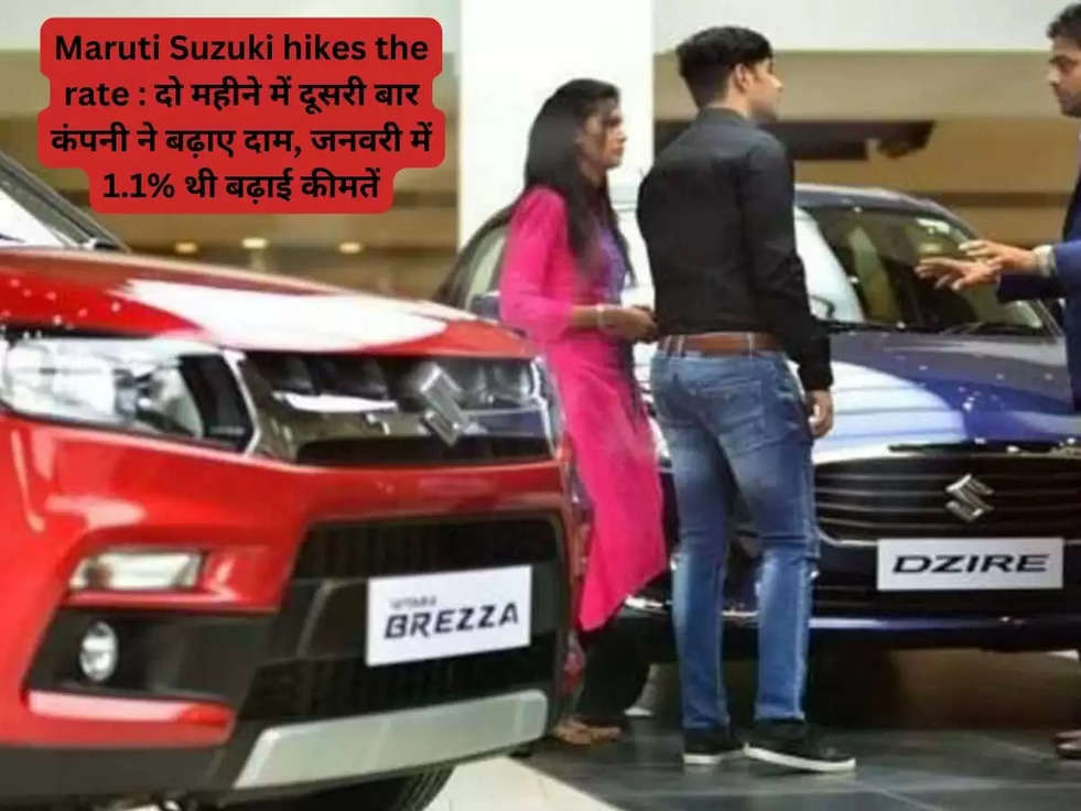 Maruti Suzuki hikes the rate : दो महीने में दूसरी बार कंपनी ने बढ़ाए दाम, जनवरी में 1.1% थी बढ़ाई कीमतें