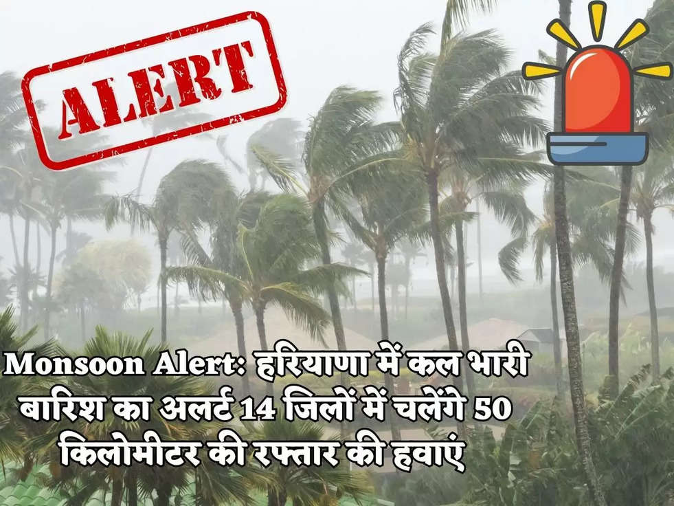 Monsoon Alert: हरियाणा में कल भारी बारिश का अलर्ट 14 जिलों में चलेंगे 50 किलोमीटर की रफ्तार की हवाएं 