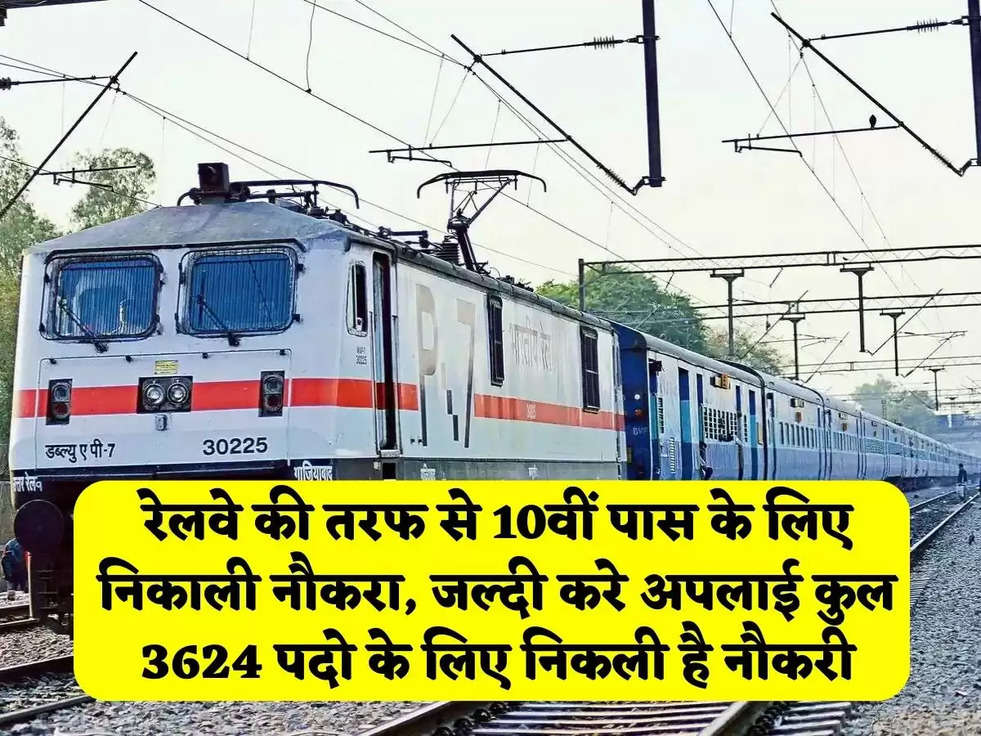 रेलवे की तरफ से 10वीं पास के लिए निकाली नौकरा, जल्दी करे अपलाई कुल 3624 पदो के लिए निकली है नौकरी