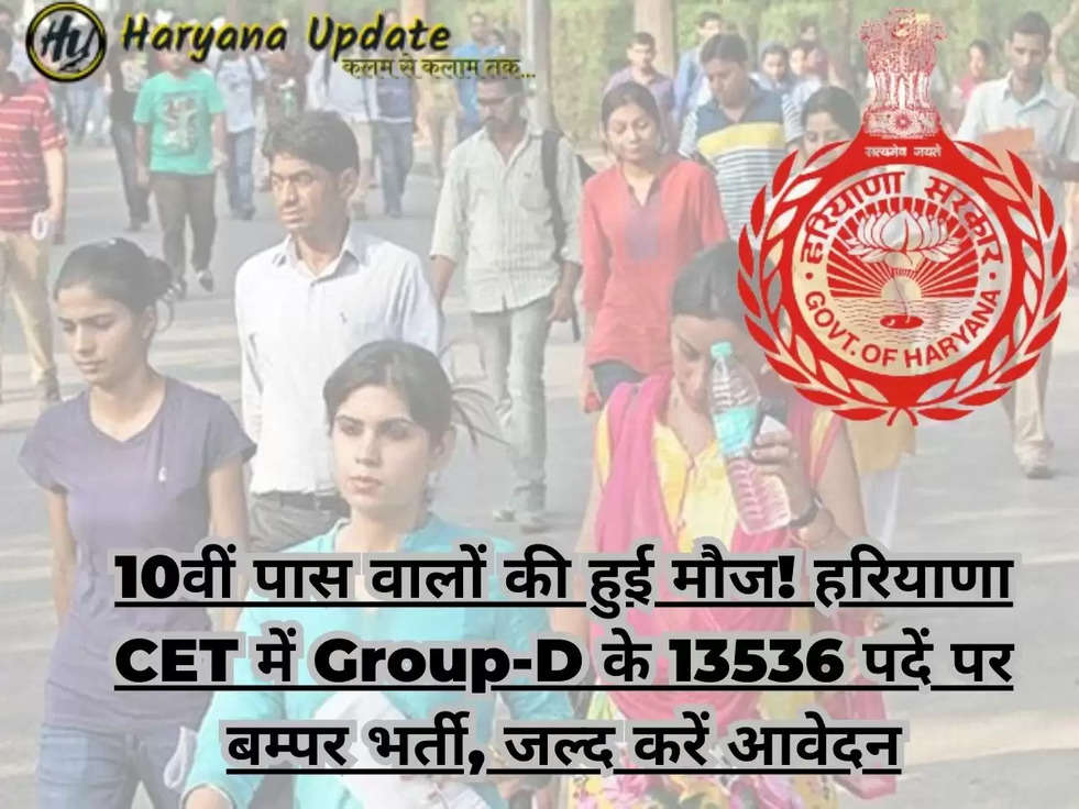 10वीं पास वालों की हुई मौज! हरियाणा CET में Group-D के 13536 पदें पर बम्पर भर्ती, जल्द करें आवेदन